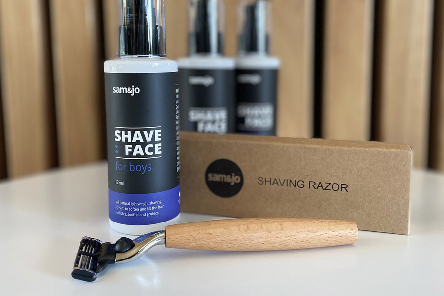 Helping teenage boys learn how shave
